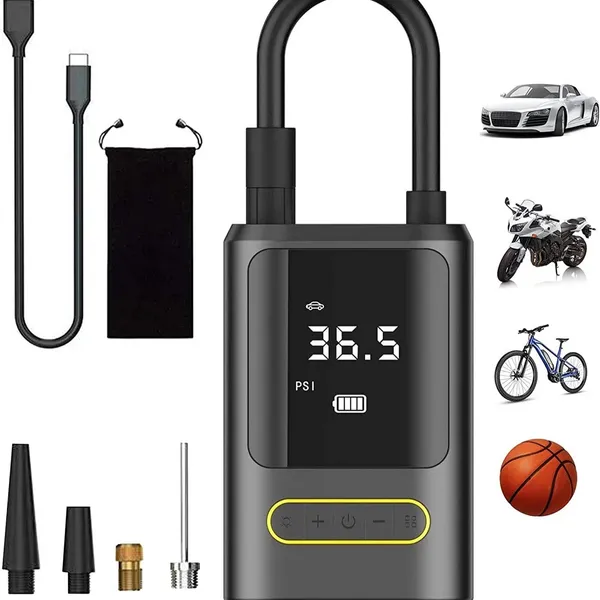 Gonfleur de pneus portable, compresseur d'air 150 PSI, pompe à air pour pneus de voiture, lampe LED d'urgence pour voiture, moto, vélo, ballon_voghion.com