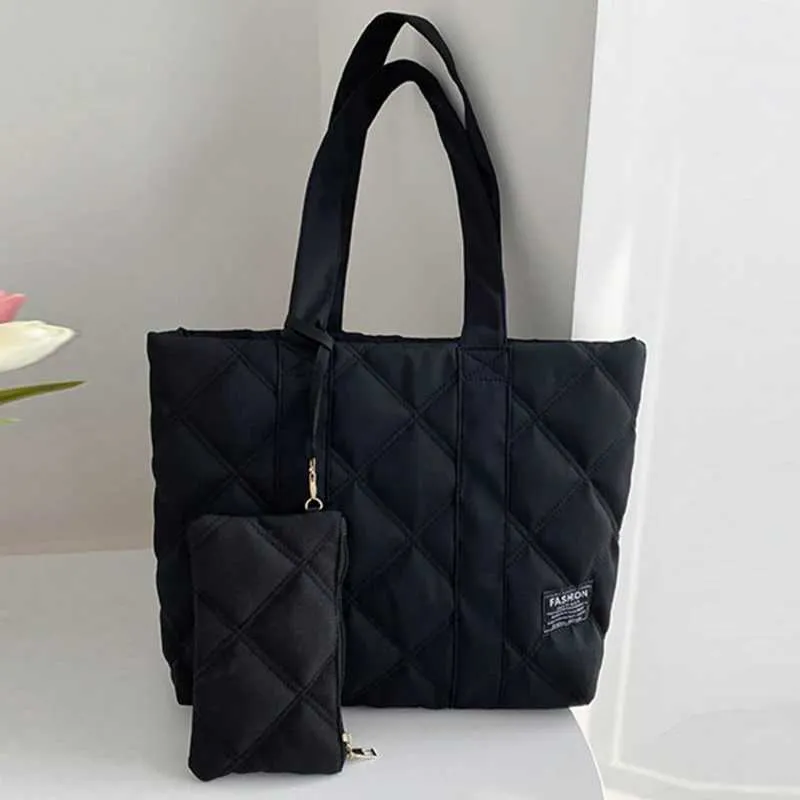 Damen Handtasche Herbst/Winter Mode Rhombus Space Cotton Anzug Schultertasche Große Kapazität Einfarbig All-Match_voghion.com