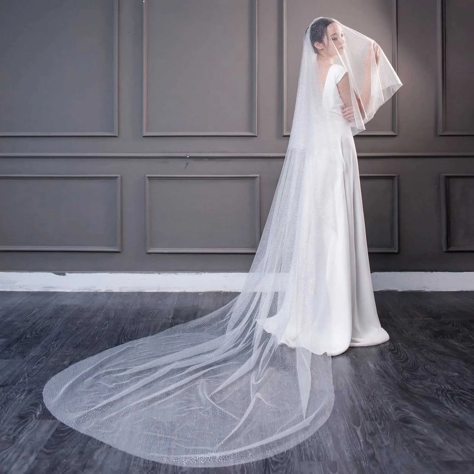 Bijoux de cheveux V97 Voile de mariée élégant à 2 niveaux avec bord en ruban blusher, couverture en tulle souple pour le visage et le mariage_voghion.com