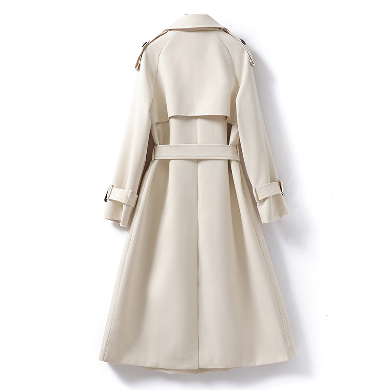 Damen Trenchcoat im neuen Herbststil mit Revers, langen Ärmeln und Taillengürtel, mittellang, 8273_voghion.com