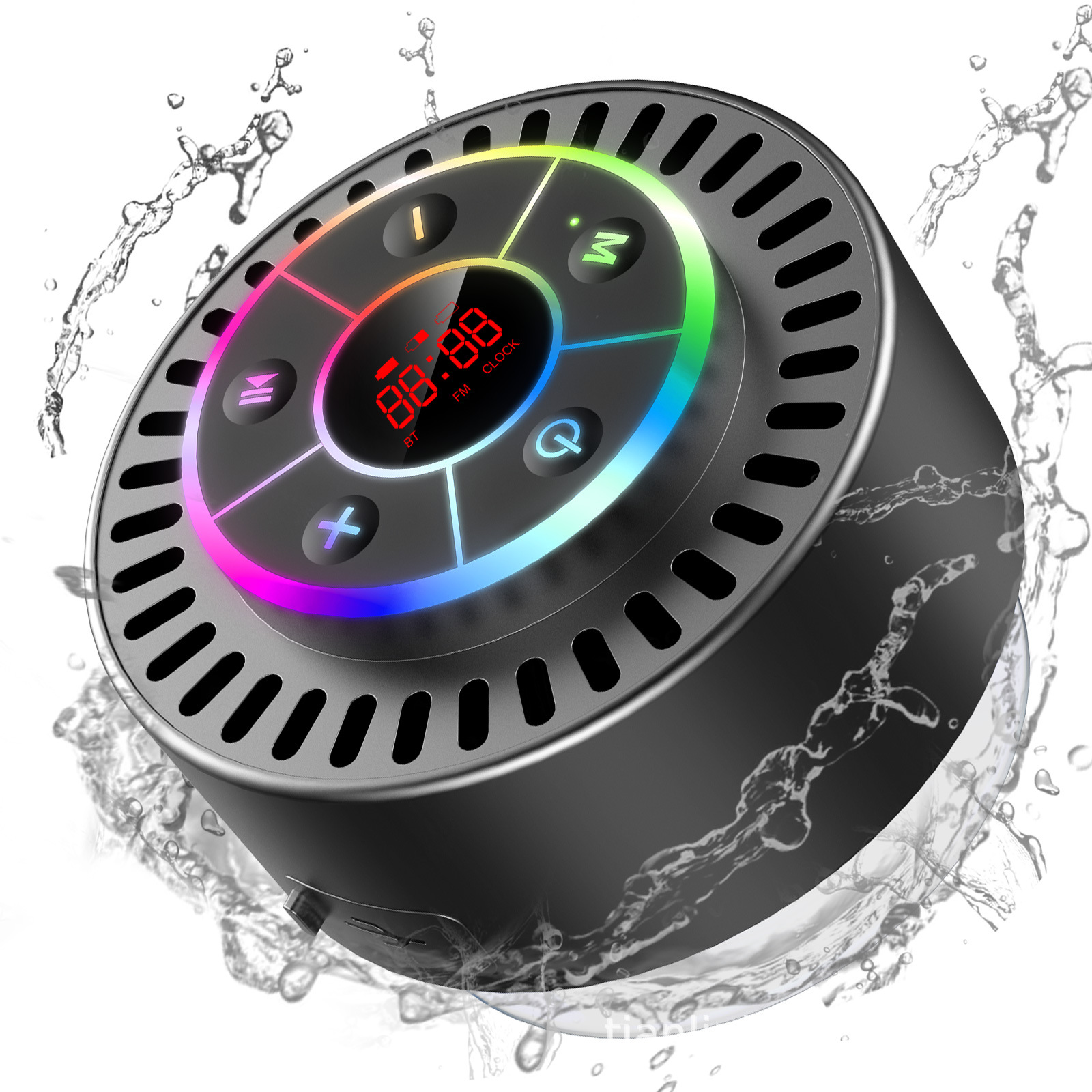 Alto-falante Bluetooth à prova d'água de 7 níveis para banheiro, à prova de poeira e choque, display de tempo LED, rádio FM integrado, mini alto-falante_voghion.com