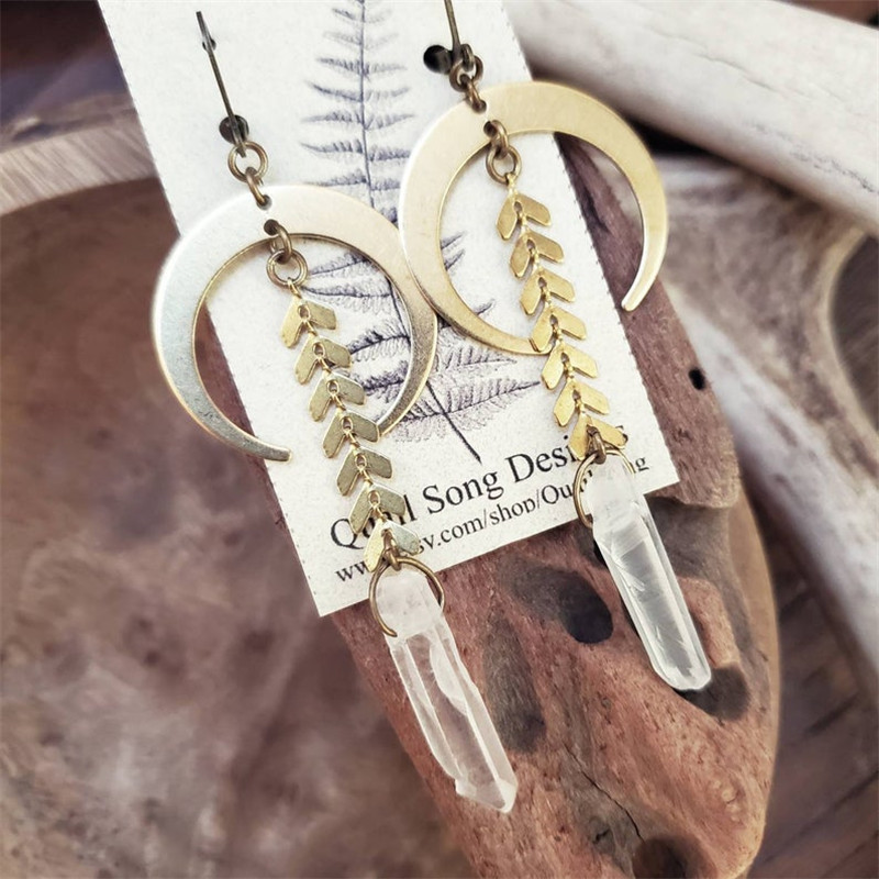 Earrings Bohemian Crescent Quartz Crystal Earrings_voghion.com