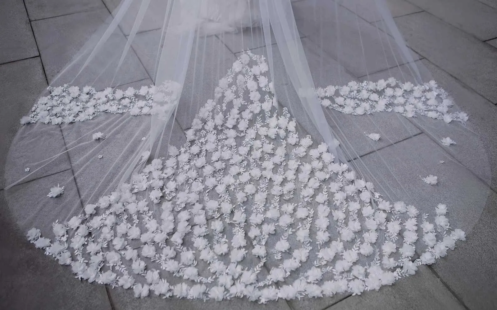 Gioielli per capelli, elegante velo da sposa con perline in pizzo, fiore 3D, lungo, cattedrale, morbido, illusione, con pettine, accessori per la sposa._voghion.com