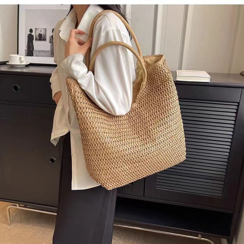 Sommer neue modische One-Shoulder-Gras gewebte Tasche, lässige Damentasche, Strandtasche, Damen vielseitige Damentasche_voghion.com