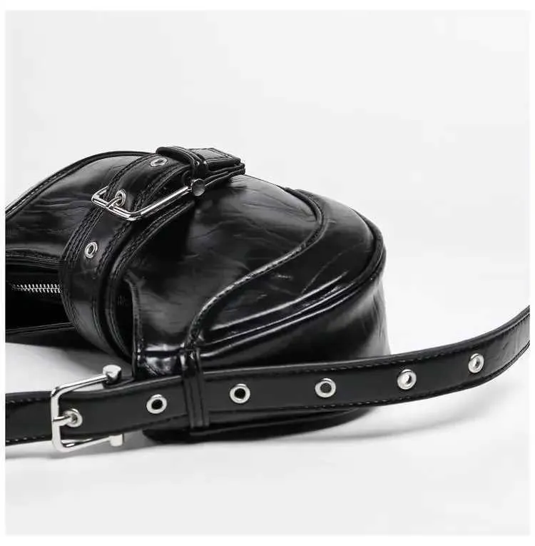 Women Y2K Fashion Shoulder Black PU Leather Underarm Ladies High Quality Handbags Hot Girls Armpit Bags Wallet_voghion.com