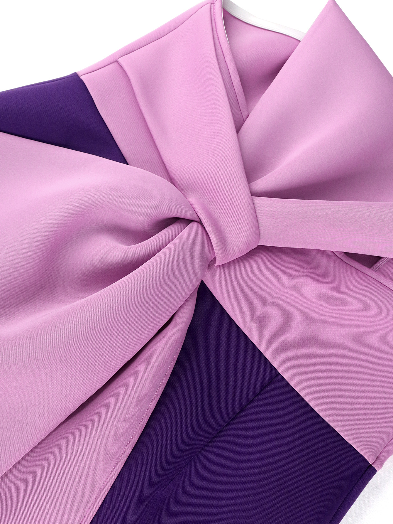 Women's large size color matching dress personality bow high waist slimming chest one-step skirt_voghion.com