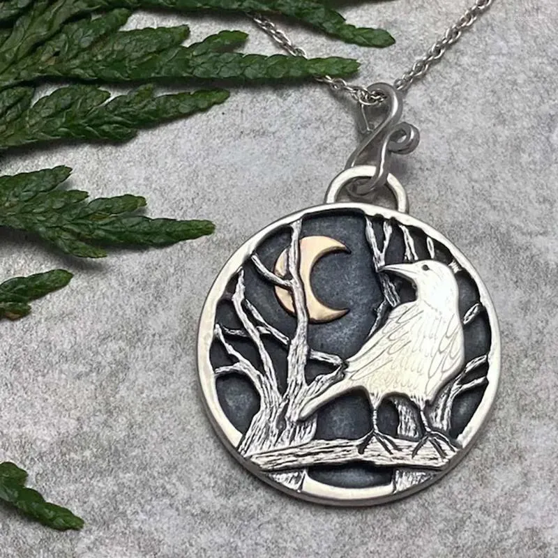 Colliers pendentifs mode collier rond lune corbeau style rétro individualité tempérament simple polyvalent hommes femmes cadeau_voghion.com