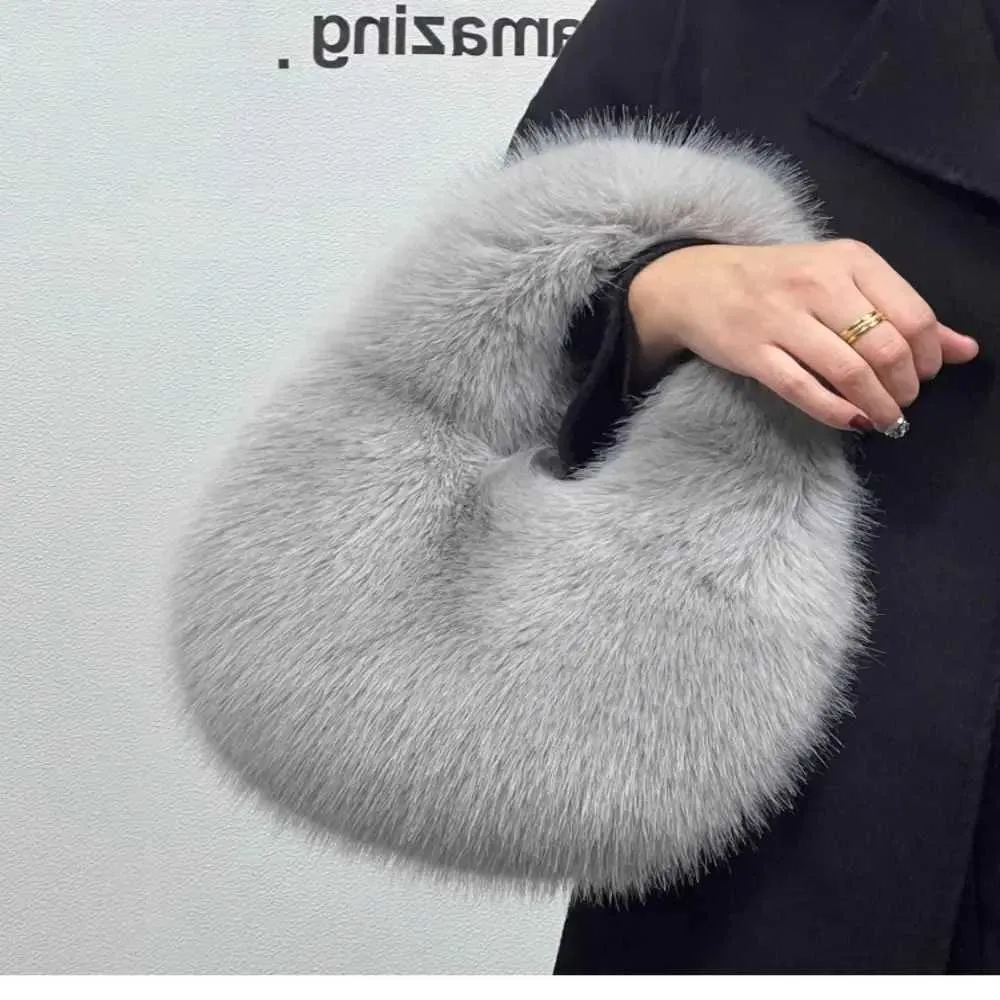 Designer Bag soft plush half moon fluffy party clutch bag handbag womens winter wallet artificial fur casual Y241115_voghion.com