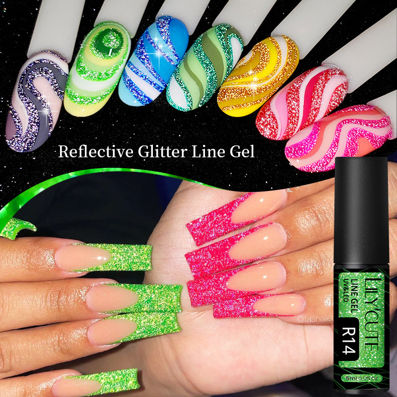 Disco Glow Pull String Gel & Reflective Diamond Dust Gel - Spider Web Nail Art Gel, UV Top Coat For Drawing Lines & 3D Effects_voghion.com