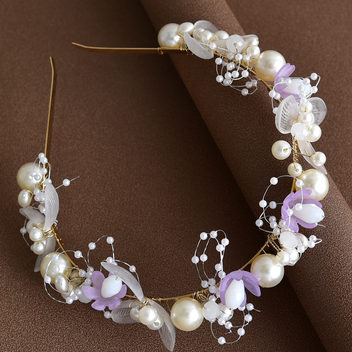 Haarschmuck für die Brauthochzeit, weiches Kettenstirnband mit weißen Blumen und handbestickten Perlen, Girlandenkrone für Mädchenkleider_voghion.com