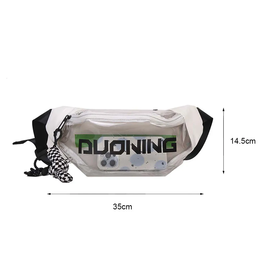 Fashion Fanny Packs Unisex Clear PVC Waist Pouch Multi-functional Letter Printed With Pendant Adjustable Buckle Strap_voghion.com