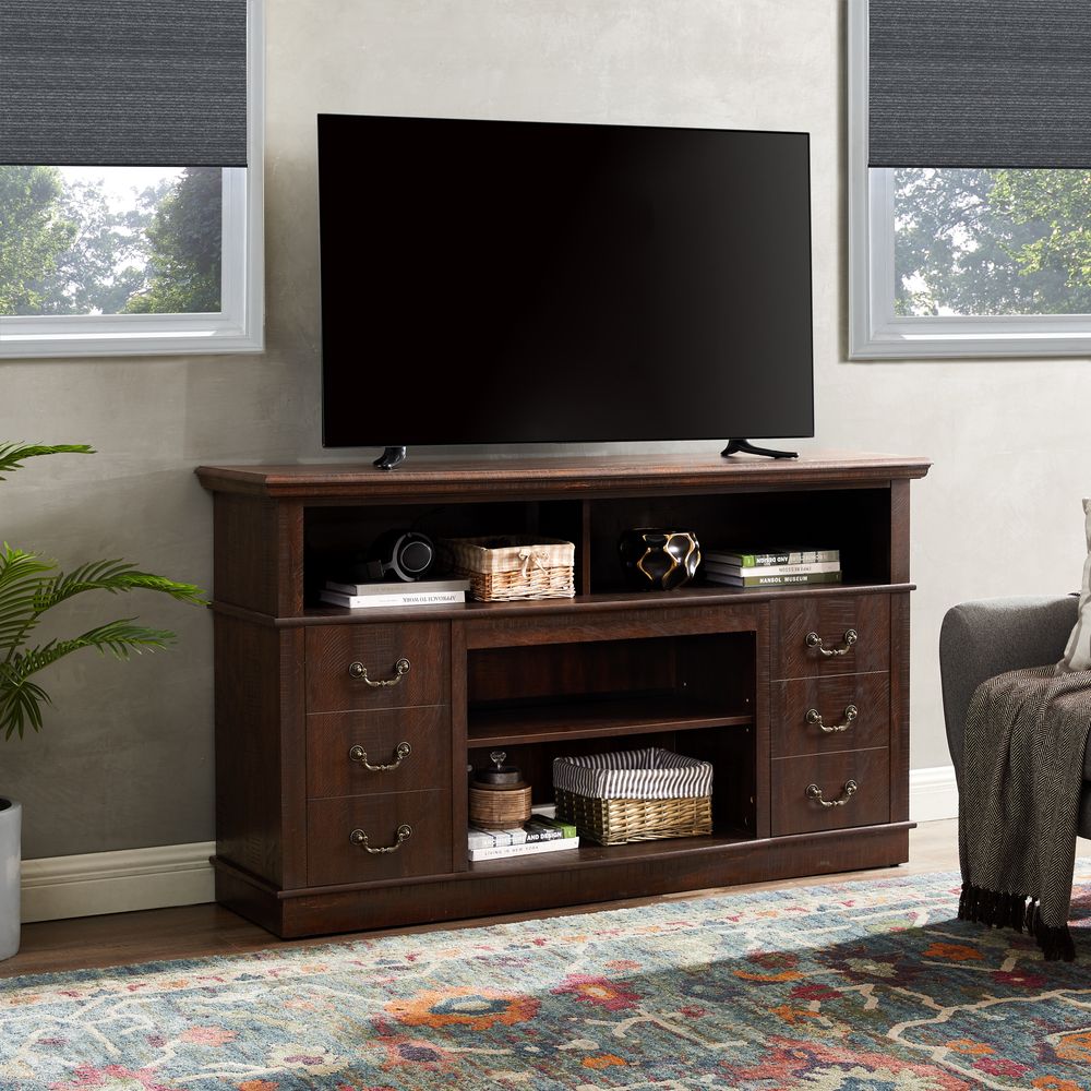 Retro TV Stand With Storage For TVs Up To 65'' Mid Century Modern TV Stand &amp; Entertainment Center With Shelf, TV Stand For Media, Wood TV Consol_voghion.com