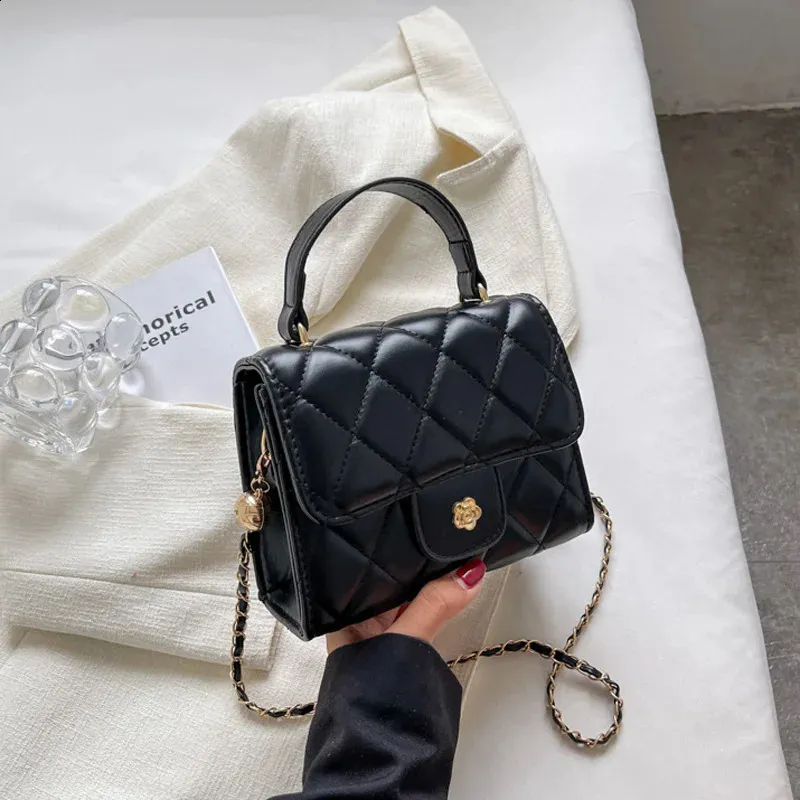 Bolso de hombro a cuadros de moda, informal, con correa de cadena, cruzado, de piel sintética, pequeño, con asa superior, 240830_voghion.com