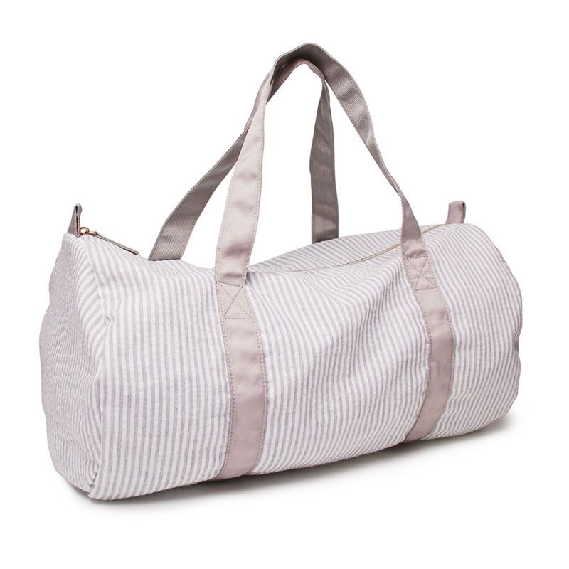 Domier Seersucker Baumwolle Reisetasche Gepäcktasche tragbare Zylindertasche Acryl Kunststoff Zahn Reißverschluss_voghion.com