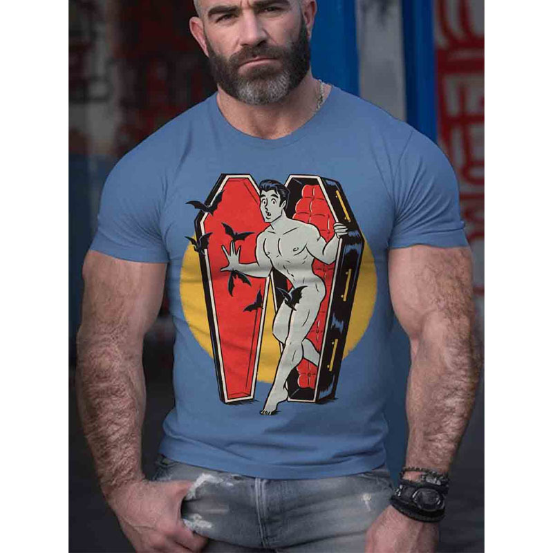 Men's Printed T-shirt Round Neck Pure Cotton Casual Versatile Top_voghion.com