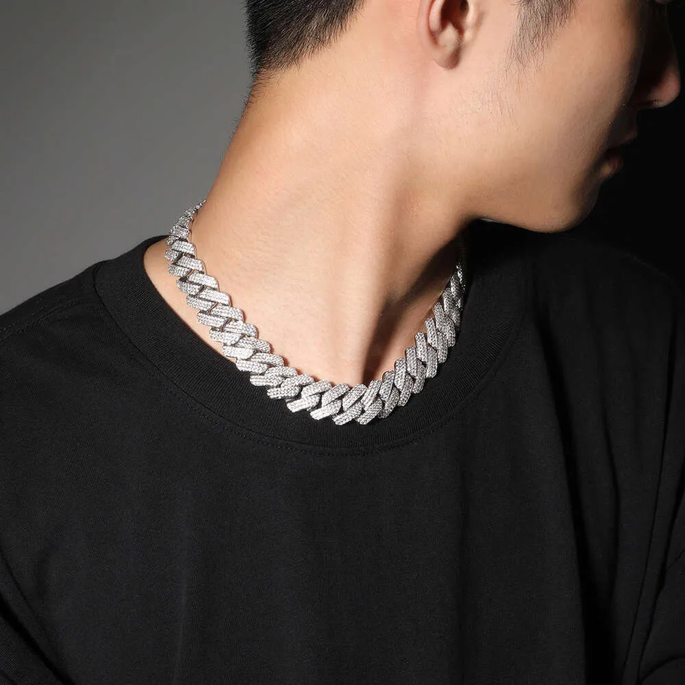 Nova hip-hop 20 mm široka GRA Moissanite diamantna zlata sterling Sier kubanska verižica za moške hip hop ogrlica_voghion.com