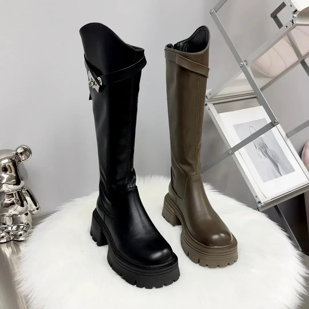 Cizme damă cu platformă până la genunchi, toamnă și iarnă, din piele, din denim, pantofi casual la modă pentru femei, 241024_voghion.com