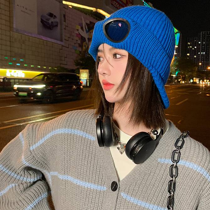 Women's Hats Winter Flight Sunglasses Knitted Hat Windproof Plus Velvet Warm Earmuffs Wool Hat Korean Style Fashion All Match Knitted Hat_voghion.com