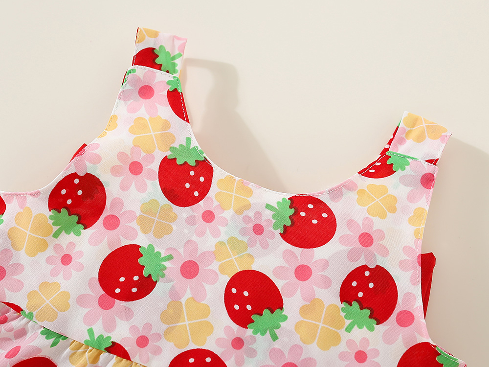 Robe d'été pour bébé avec nœud et fraise, jolie robe pour enfants, vêtements de plage pour enfants avec chapeau_voghion.com