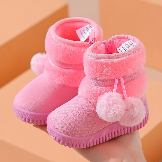 Zapatos de nieve para niños, suela suave, zapatos de invierno para niña, antideslizantes, cálidos, de felpa, de algodón grueso, botas de plataforma, botas para niña_voghion.com