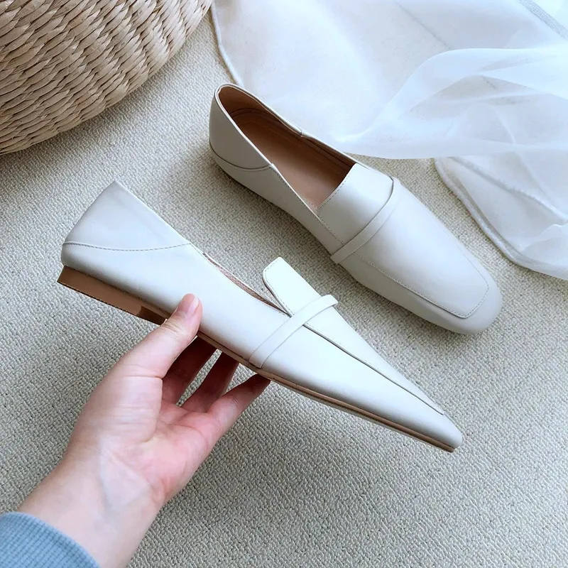 Damen Slipper Aus Rindsleder Mit Eckiger Kappe Walking Schuhe_voghion.com