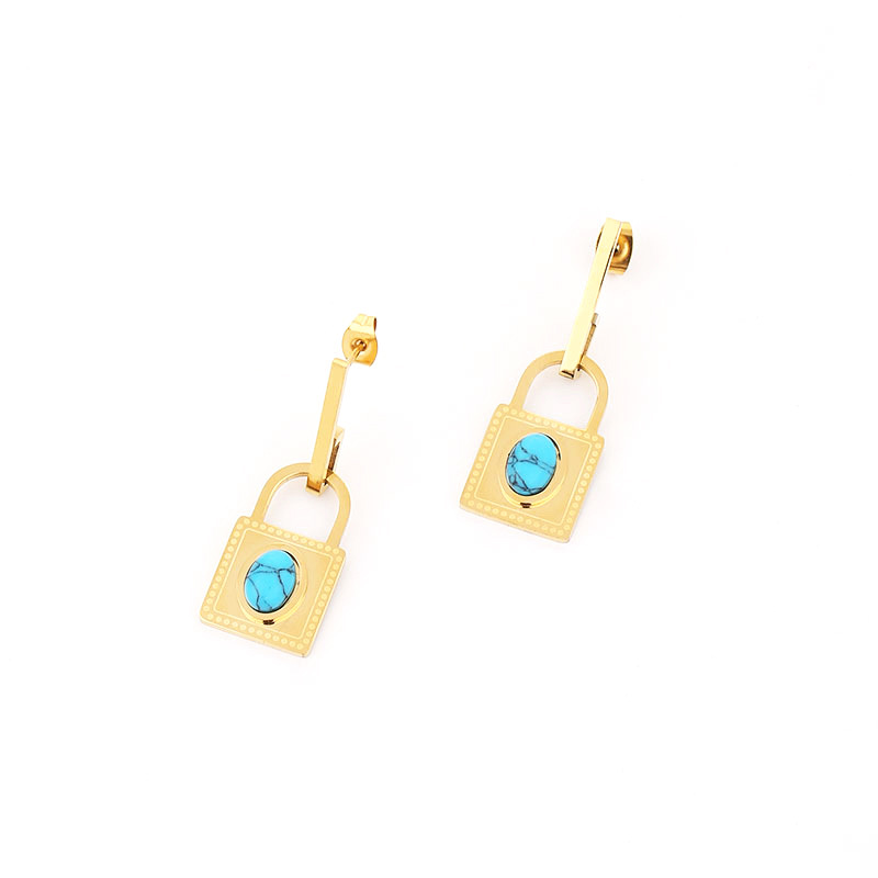 Gute, nuovo design alla moda, collana con lucchetto turchese blu, bracciale in acciaio al titanio, set di quattro gioielli resistenti alla luce_voghion.com