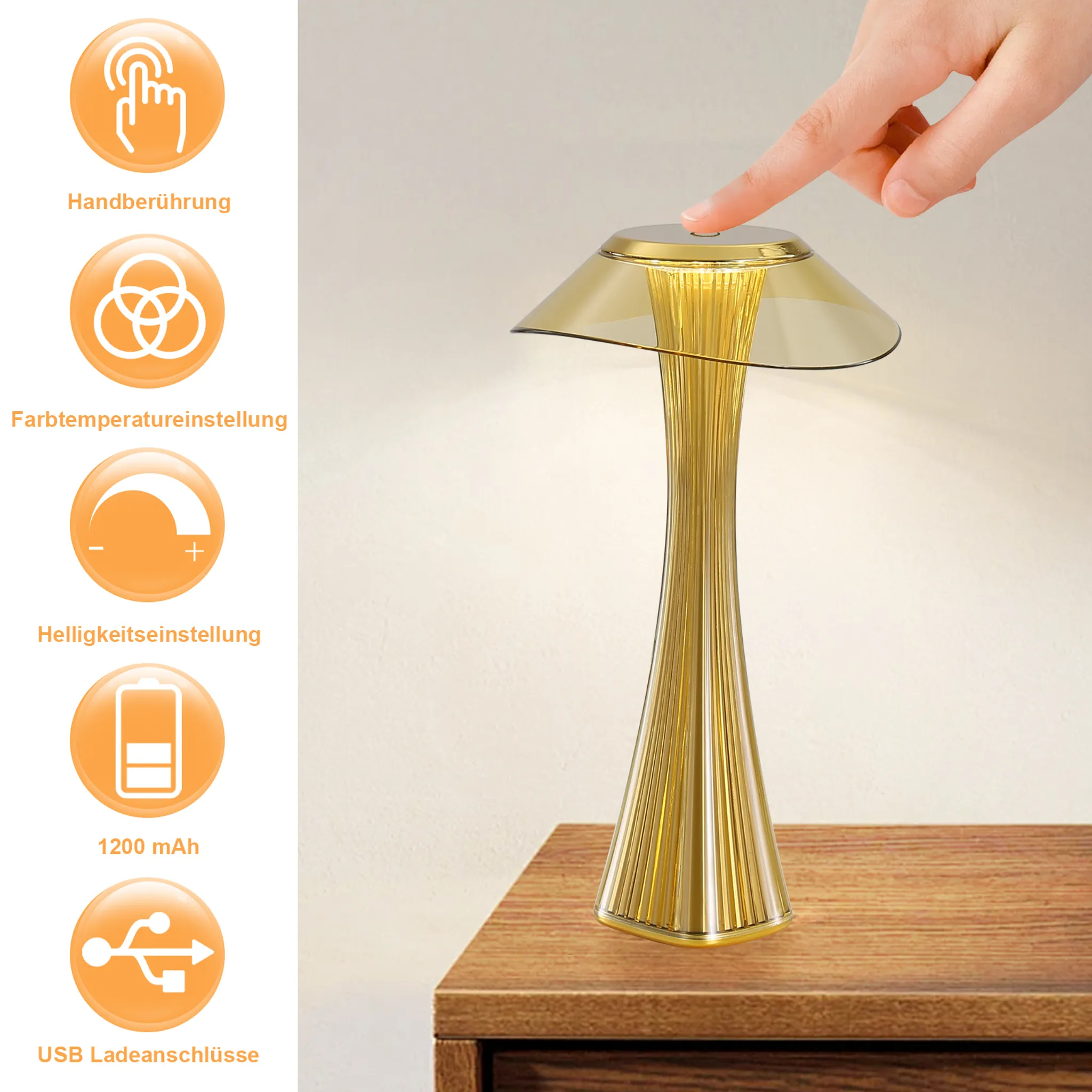 LED Tischlampe Touch Dimmbar - 3000-6500K Weiß Nachttischlampe Mit Akku Innen Und Aussen Beleuchtung Tagbare Tischleuchte Aufladen Mit USB_voghion.com