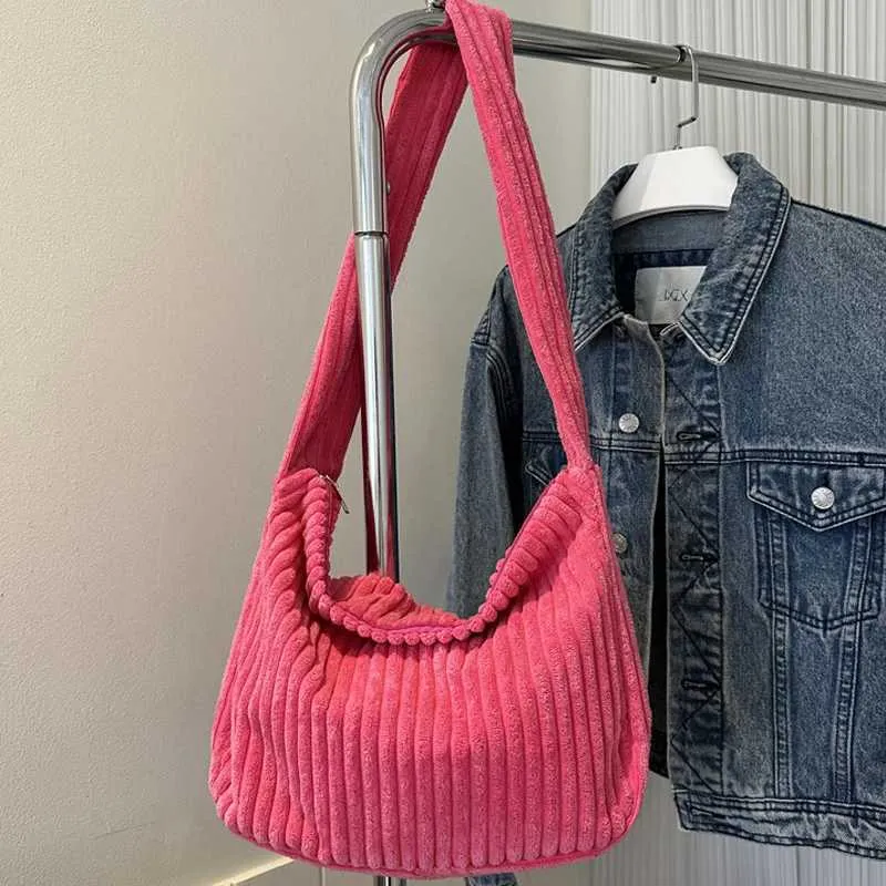 Borsa da designer Design semplice Borsa a tracolla in velluto a coste tinta unita Portafoglio e borsa a mano casual da donna_voghion.com