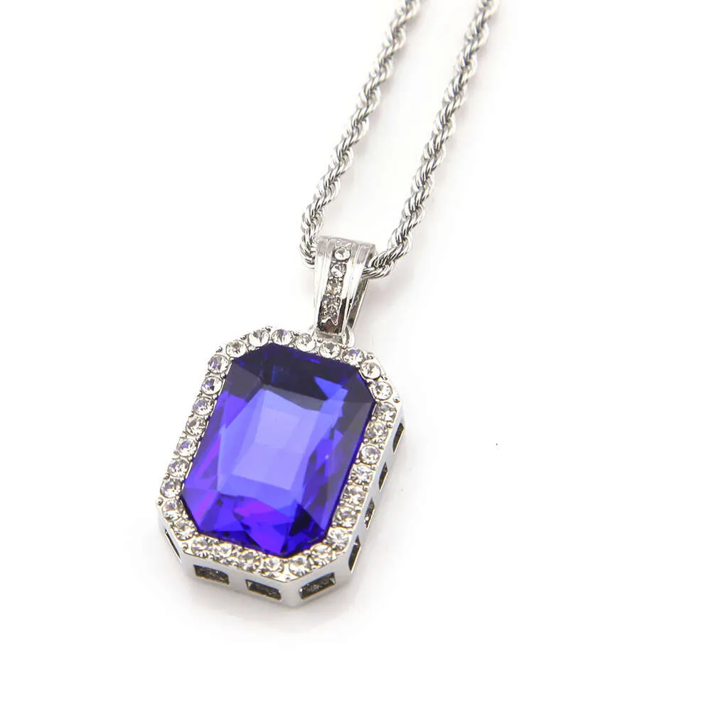 Hip Hop Diamond Square 4.5 * 2.5 Red Alloy Pendant Hiphop Men's Necklace_voghion.com