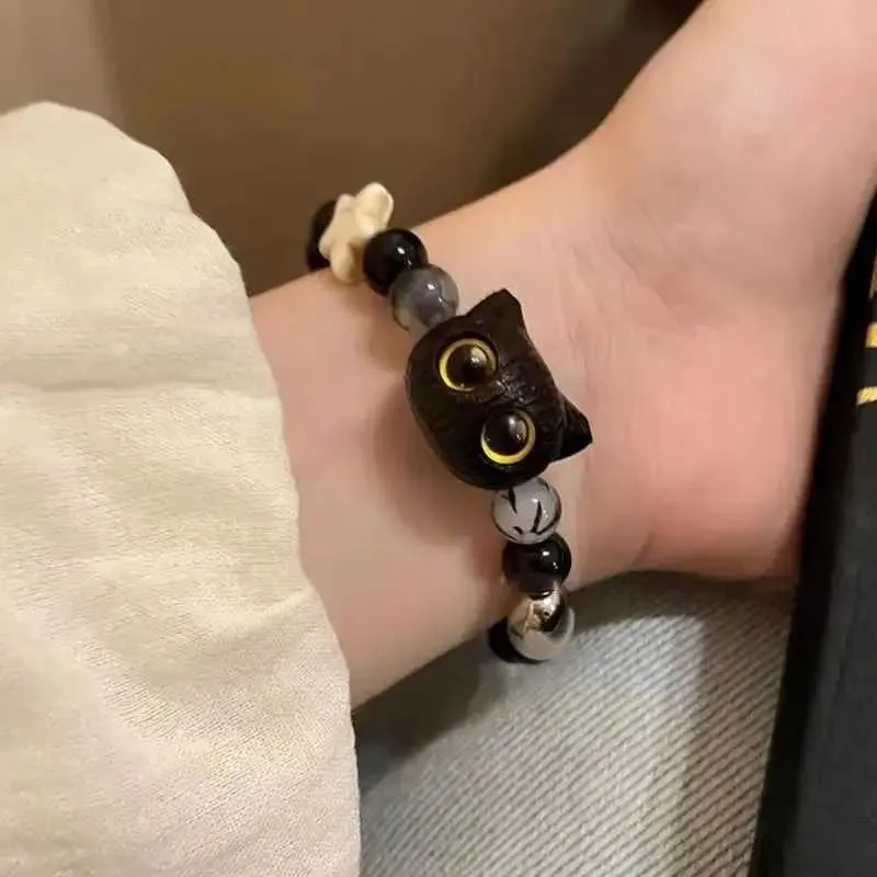 Bangle New Dopamine Kitten Beaded Female Lover Cat Head String Gift Girl Ceramic Hand Jewelry Bracelet For Women_voghion.com