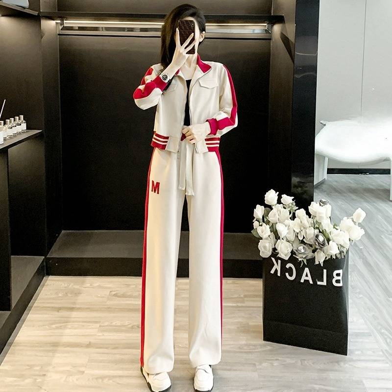 Women's Clothing high end casual sports suits for women spring new style trendy fashion brand jacket wide leg pants two piece suit