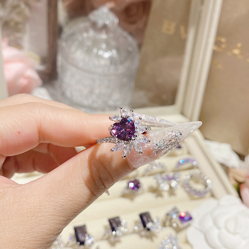 Elegant Purple Diamond Ring Gold Plated Luxurious Sparkle_voghion.com
