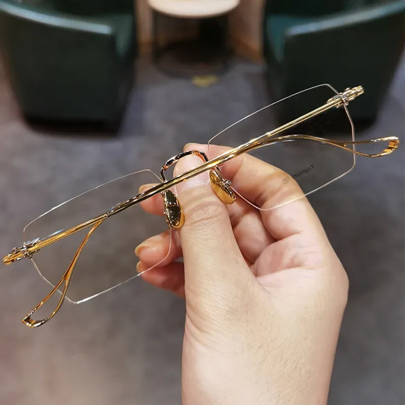Mode kantløse læsebriller Anti blåt lys blokerende stel Kvinder Mænd Ultralight Business Presbyopia Eyeglasses 0 1.0_voghion.com