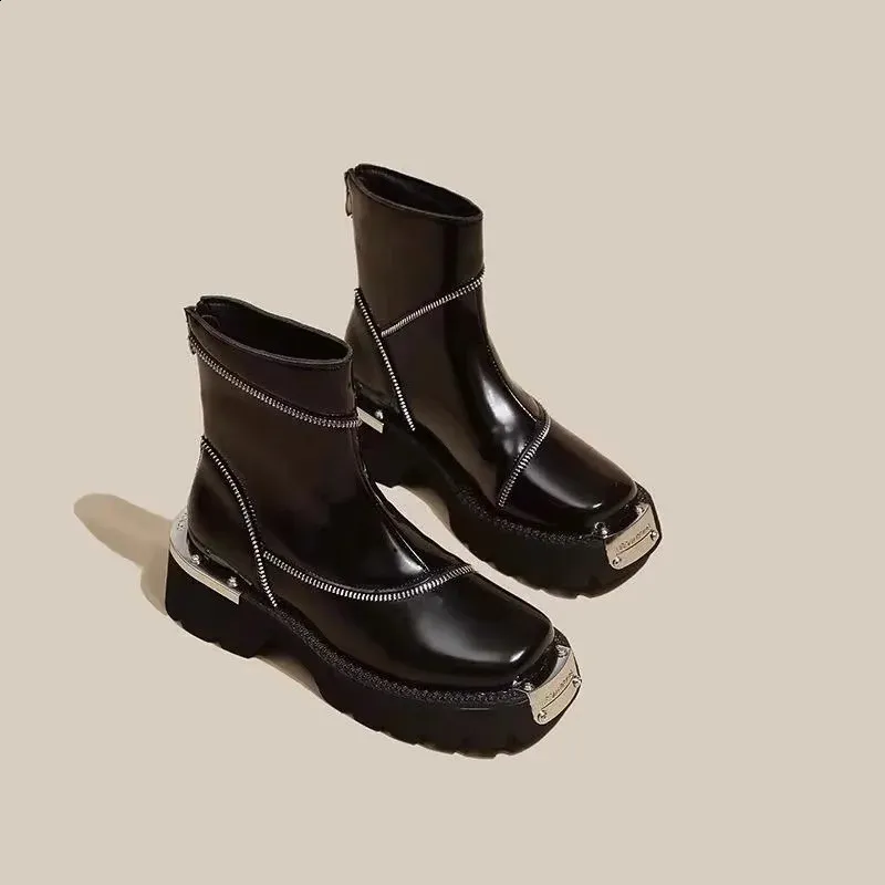 Schuhe für Damen Hochwertige schwarze Damenstiefel Street Fashion runde Zehenpartie Damen rutschfeste Thicoled Gothic 240723_voghion.com
