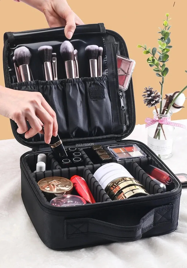 Borsa per il trucco in tessuto Oxford di grande capacità con scomparti per donne Custodia per cosmetici da viaggio 240830_voghion.com