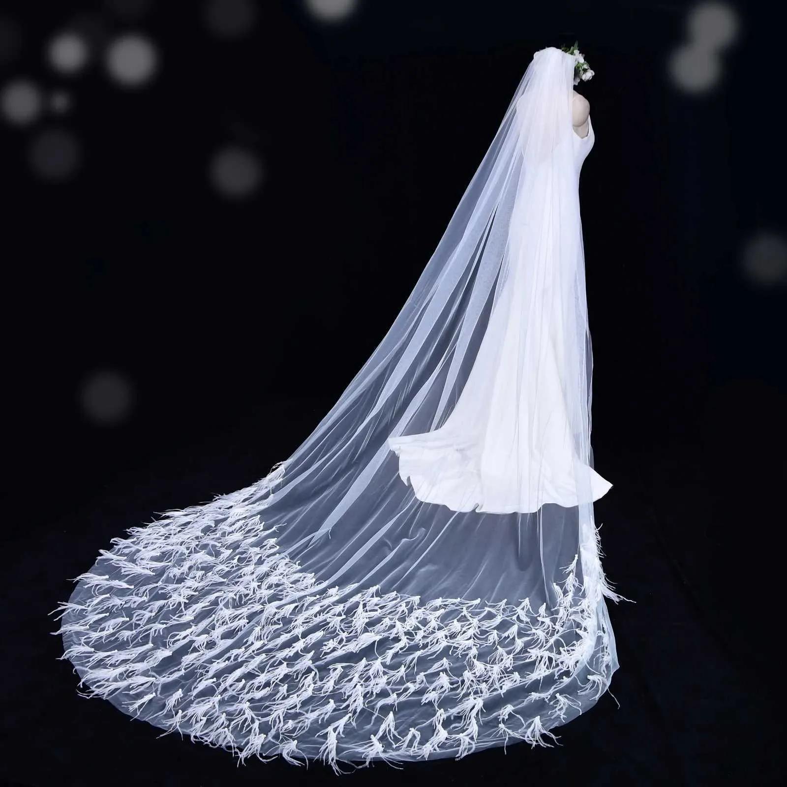 Gioielli V22, 1 strato di piume, perline, cattedrale, matrimonio, con pettine, accessori per capelli da sposa, velo di seta Medine_voghion.com