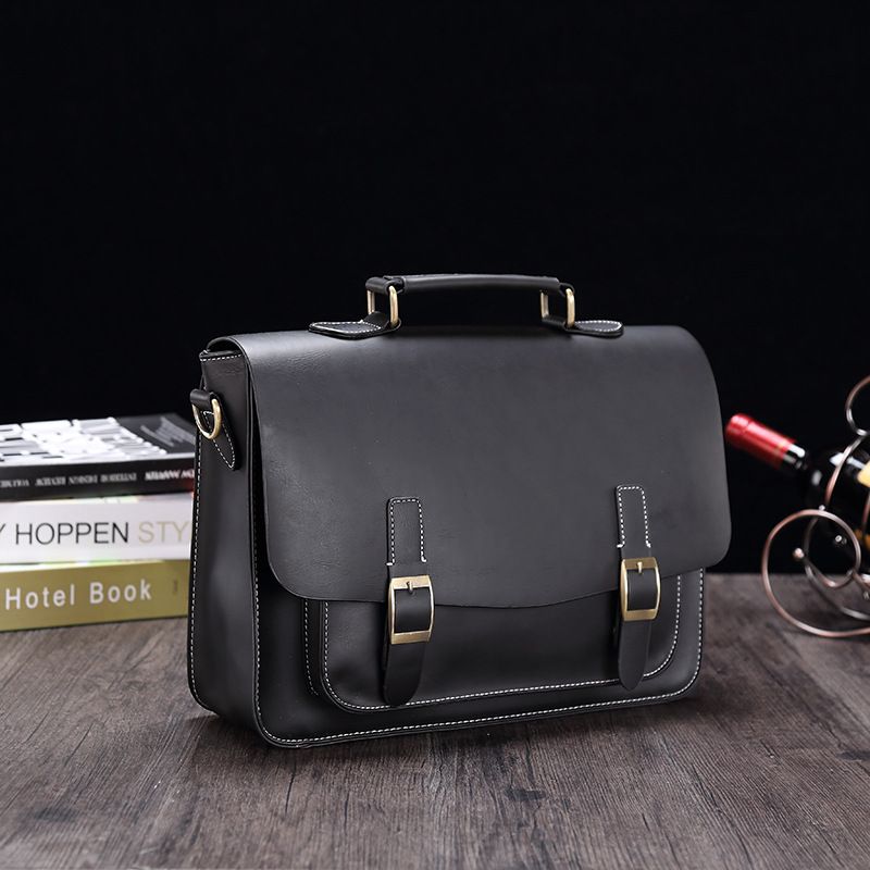 Neue business Crazy Horse PU aktentasche männer schulter umhängetasche Halb-förmigen horizontale retro handtasche herren_voghion.com