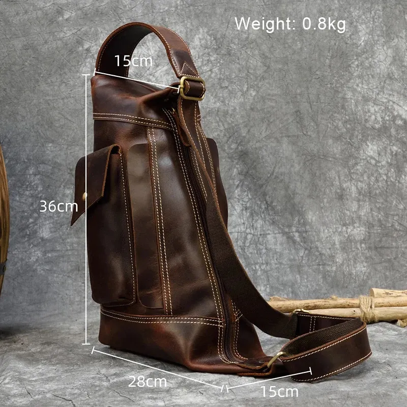 Featured Mens Genuine Backpack Crazy Horse Leather Daypack Travel Male Laptop Unique Bagpack Man Chest Bag 240902_voghion.com