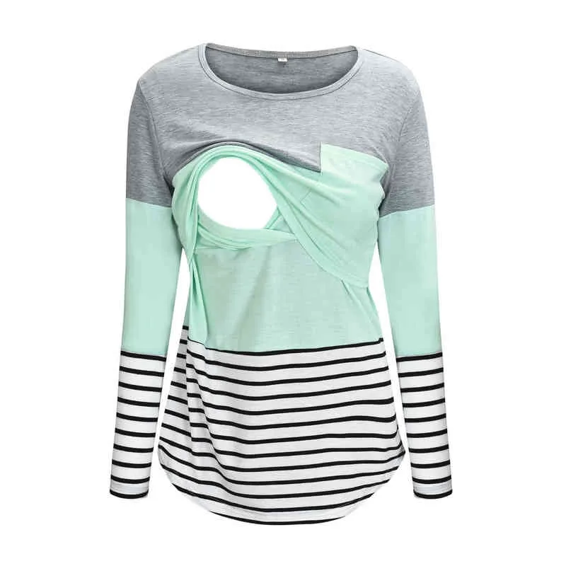 Frauen Schwangere Mutterschaft Kleidung Stillen Tops Stillen Gestreiften T-shirt Mama Langarm S/M/L/Xl/Xxl L220801_voghion.com