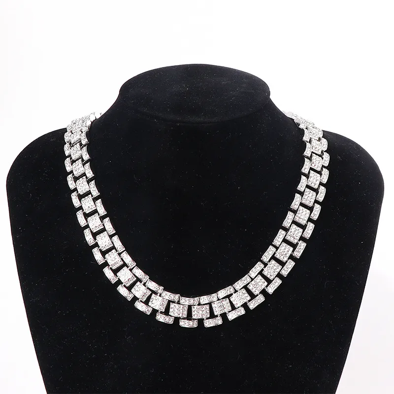 16MM Prong Link Chain Hip Hop Men iced out paris chain Rhinestone Paved Miami Rhombus Cuban Necklace_voghion.com