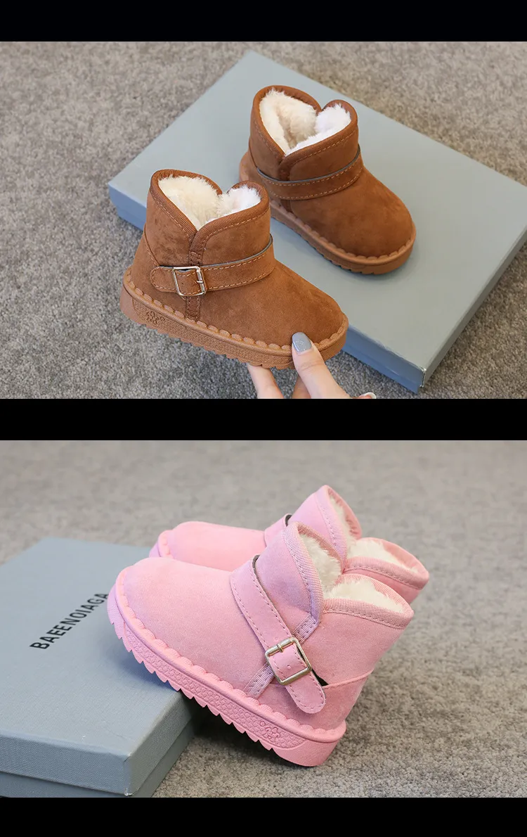 Kids Snow Brown Boys and Girls Baby Toddler Cotton Shoes Kidsnest Gray Soft Padded Thickened Pink Children's Winter_voghion.com