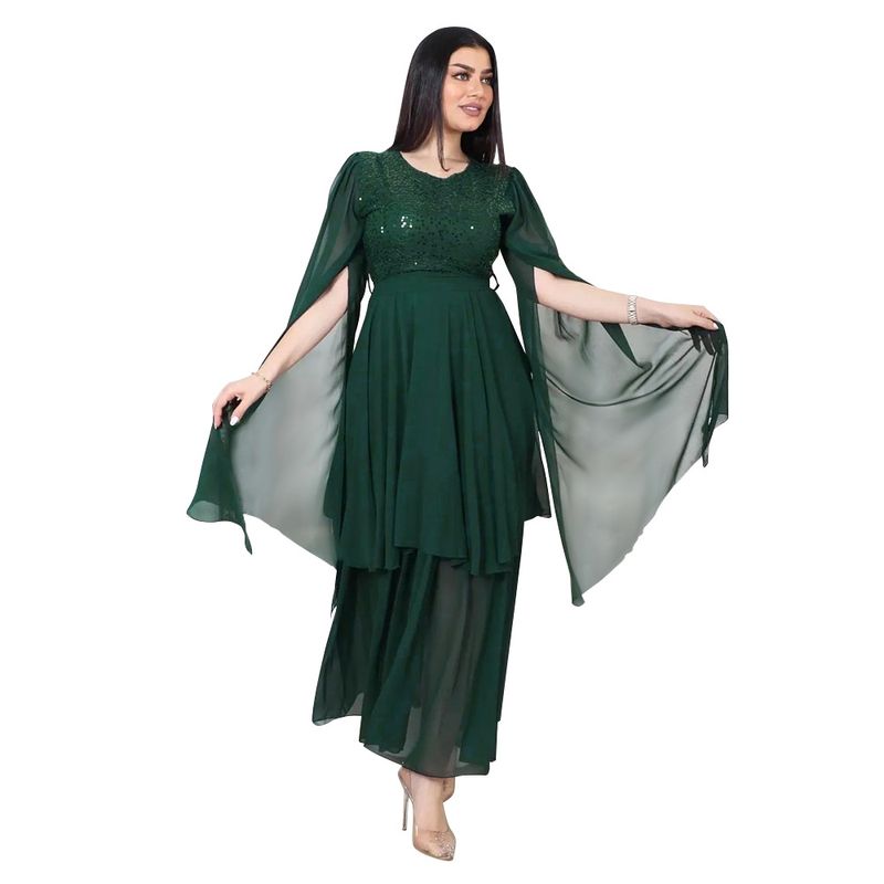 Women's Clothing autumn new Arabic sequin evening dress muslim with belt_voghion.com