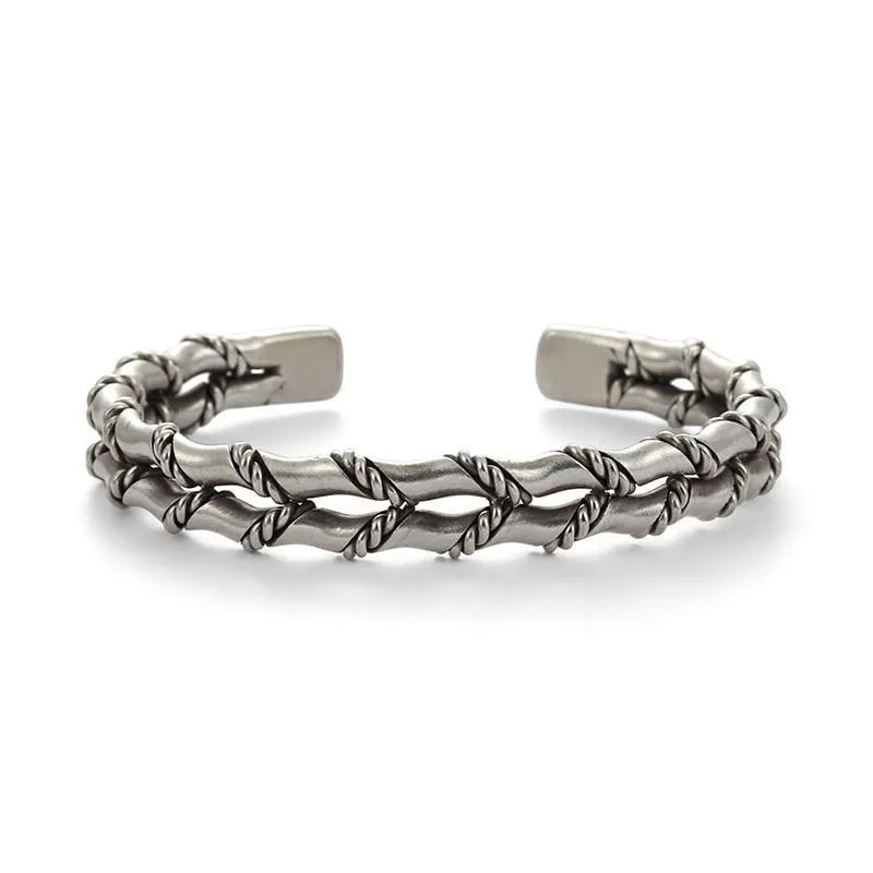 Braccialetto alla moda semplice Guba intrecciato doppio braccialetto di bambù personalità aperto uomo e donna gioielli regalo all'ingrosso_voghion.com