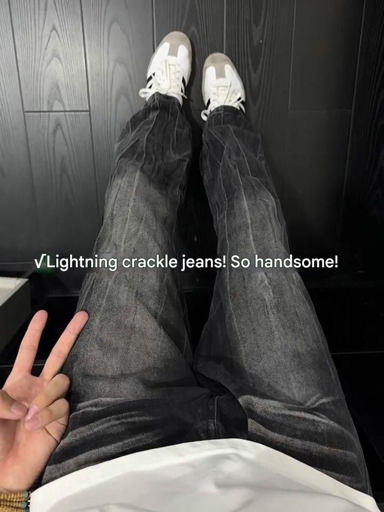 Herrenbekleidung ​​​​Herren-Jeans mit Lightning-Waschung – Vintage High Street Jeans (Retro-Bootcut-Stil)​​_voghion.com