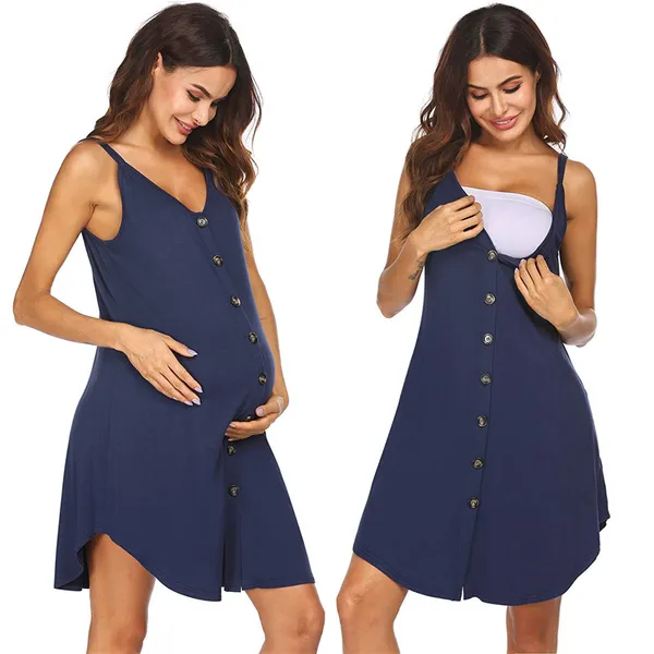 2024 Caual Maternity Breatfeeding Tank Sleevele Pregnancy Nuring Clothe For Pregnant Women Summer Button Slip_voghion.com