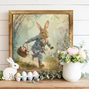Rustic Rabbit & Eggs Wooden Sign - 8x8" Farmhouse Wall Decor. Charming Easter Accent For Bedroom, Kitchen Or Bathroom_voghion.com