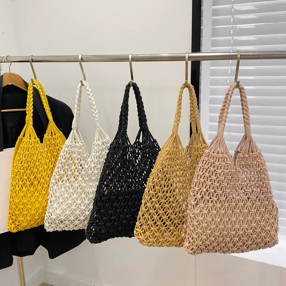 Borsa a tracolla leggera estiva alla moda in rete traforata da donna, in tessuto intrecciato, di alta qualità, grande, per la spiaggia delle donne_voghion.com