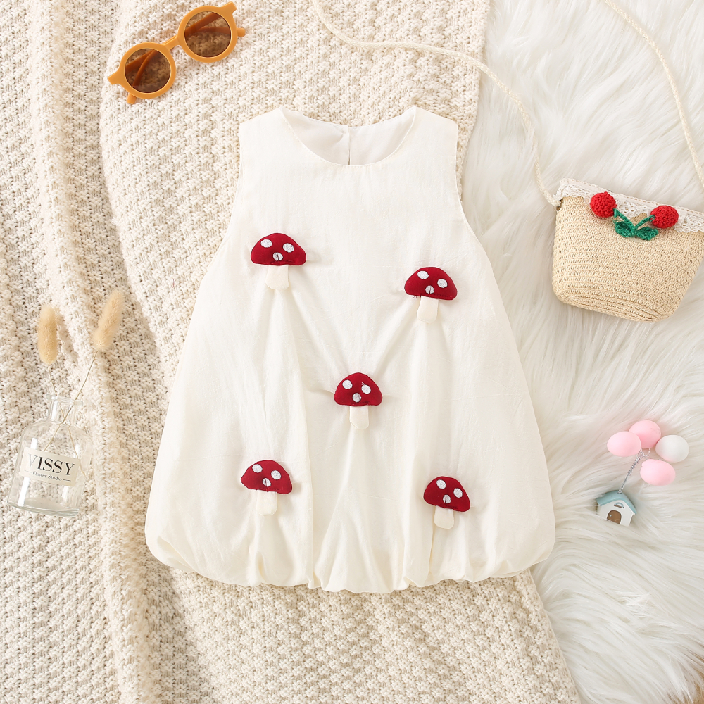 Vestido de verano transpirable para niña, sin mangas, de color liso, con un bonito patito de juguete decorativo._voghion.com