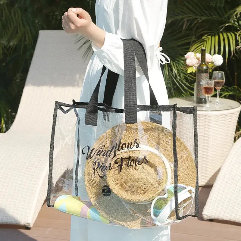 Clear Pvc Beach Bag Versatile Women Tote Shoulder Bag Waterproof_voghion.com