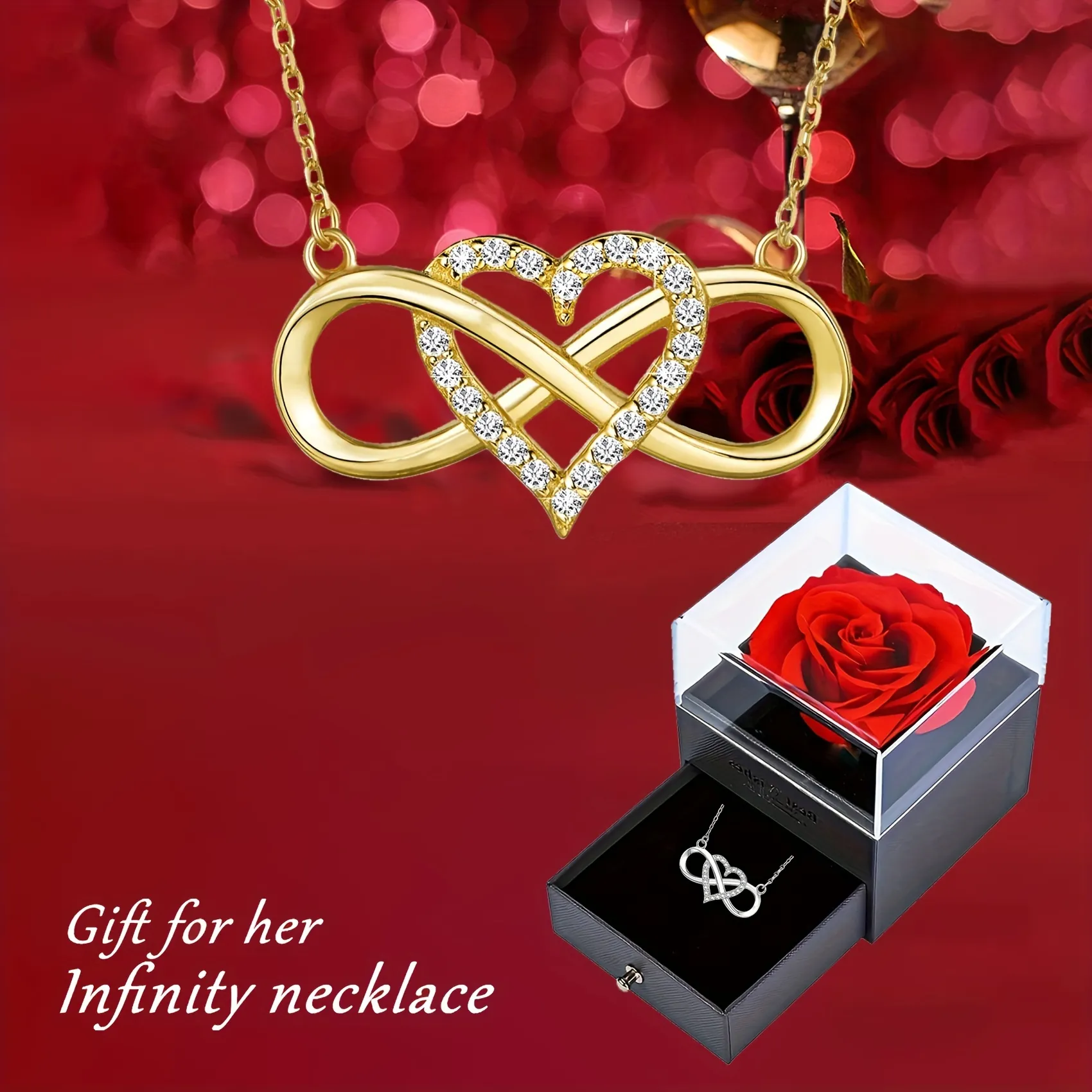 Pendant Necklaces Elegant Infinity Heart Shape Necklace With Rose Gift Box For Girlfriend Wife Christmas Valentine_voghion.com